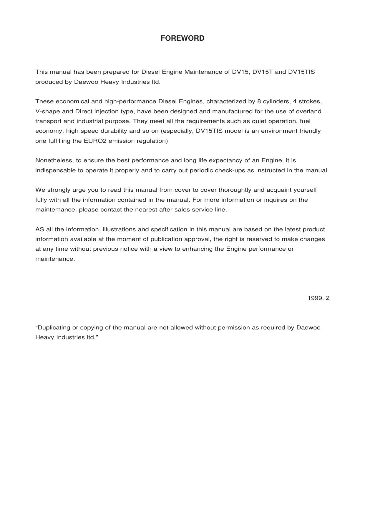 DV15, DV15T, DV15TIS Engine Service Manual Daewoo Doosan